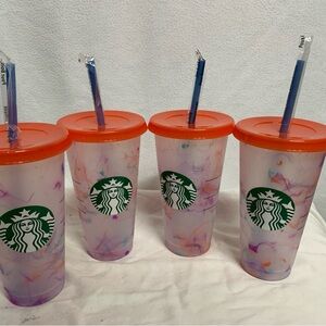 Starbucks Tumblers with Orange Lids Set of 4 2021 Color Changing Confetti